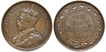 Канада 1 цент 1920 Георг V (1910-1936), большой формат KM 21 бронза 4132-1145
