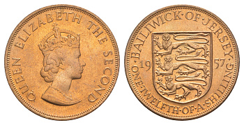 Джерси 1/12 шиллинга 1957 Елизавета II (1952-2022) KM 21 бронза aUNC 4634-234