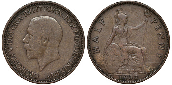 Великобритания 1/2 пенни 1932 Георг V (1910-1936) KM 837, Spink 4058 бронза 4128-852