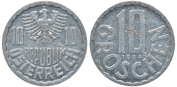 АВСТРИЯ 10 ГРОШЕЙ 1984 KM 2878 алюминий 72-1352