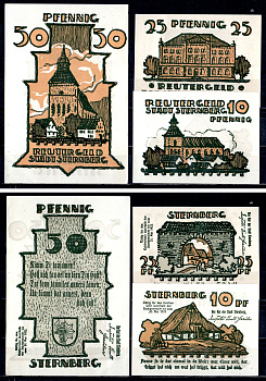Штернберг (Мекленбург-Шверин) полный набор из 3 нотгельдов (10, 25 и 50 пфеннигов) 1922 Mehl Grabowski 1268.1 бумага UNC (пресс) 7556-57-3-2