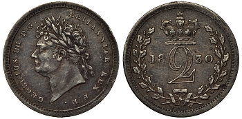 Великобритания 2 пенса 1830 Георг IV (1820-1830) KM 684, Spink 3820 серебро UNC 1524-435