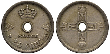 Норвегия 25 эре 1927 Хокон VII (1905-1957) KM 384 медно-никель 4549-941
