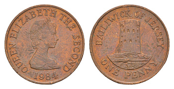 Джерси 1 пенни 1984 Елизавета II (1952-2022), башня Святого Клемента KM 54 бронза 4655-944