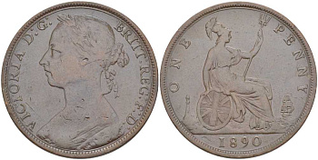 Великобритания 1 пенни 1890 Виктория (1837-1901) KM 755, Spink 3954 бронза 97-1215