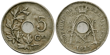 Бельгия 5 сантимов 1925 Belgique, Альберт I (1909-1934) KM 66 медно-никель 4173-529