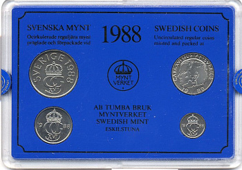 Швеция набор монетного двора из 4 монет 1988 в пластике, Карл XVI Густав (1973- ) KM MS47 UNC 4-3-7-162