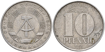 ГДР 10 пфеннигов 1968 A KM 10 алюминий 34-411