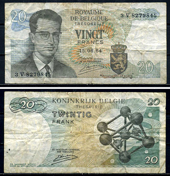 Бельгия 20 франков 1964 Бодуэн I, атомиум, Kestens Pick 138 (3) бумага 6299-28-2-2