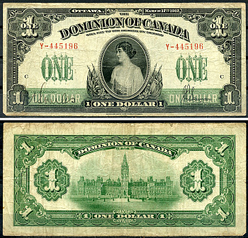 Канада 1 доллар 1917 принцесса Патриция Коннаутская, с ONE справа, Saunders Pick 32 c  бумага   451-1350-2