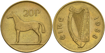 Ирландия 20 пенсов 1988 лошадь KM 25 никель бронза 4140-335