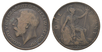 Великобритания 1 пенни 1913 Георг V (1910-1936) KM 810, Spink 4051 бронза 4661-524