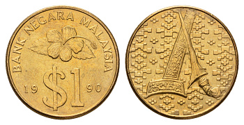 Малайзия 1 ринггит 1990 KM 54 алюминиевая бронза UNC 60-417