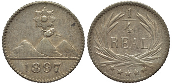Гватемала 1/4 реала 1897 5 звезд, Испанское правление KM 162 серебро 4549-1128