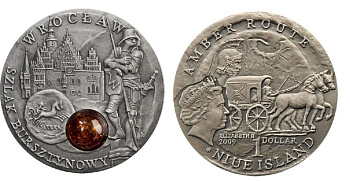 Ниуэ 1 доллар 2009 Вроцлав, монета с янтарем KM NEW серебро UNC 1074-2-34