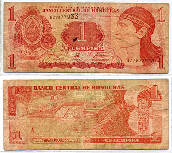 Гондурас 1 ЛЕМПИРА 1996 12 декабря 1996 Pick 79а бумага VF 2196-25-1-1