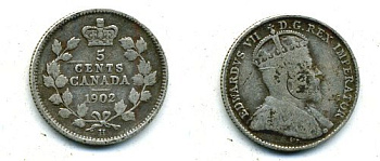 КАНАДА 5 ЦЕНТОВ 1902 ЭДУАРД VII KM 9 серебро 46-2446