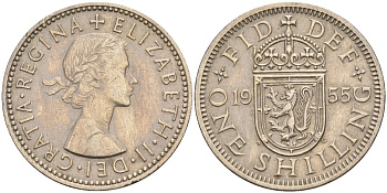 Великобритания 1 шиллинг 1955 Елизавета II (1952-2022), Шотландский герб KM 905, Spink 4148 медно-никель 4153-927