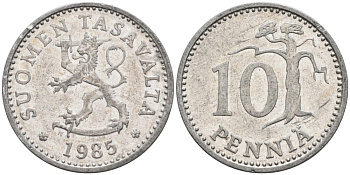 ФИНЛЯНДИЯ 10 ПЕННИ 1985 N KM 46а алюминий 192-1066