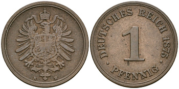 Германия 1 пфенниг 1875 B, Вильгельм I (1871-1888) KM 1, J. 1 медь 4602-848