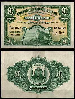 Гибралтар 1 фунт 1942 Гибралтарская скала Pick 15 b бумага 451-1252-2