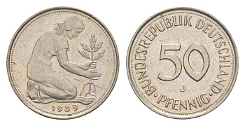 ФРГ 50 пфеннигов 1989 J KM 109.2, J. 384a медно-никель 4632-911