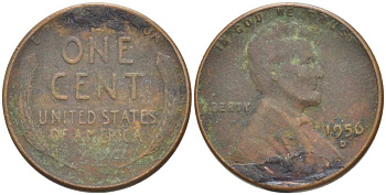 США 1 ЦЕНТ 1956 D, ЛИНКОЛЬН KM А132 медь цинк 218-266
