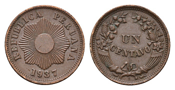 Перу 1 сентаво 1937 KM 211 бронза 1523-942