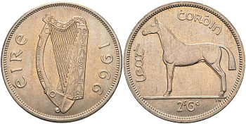 Ирландия 1/2 кроны = 2 шиллинга 6 пенсов 1966 лошадь KM 16а медно-никель aUNC 4583-512