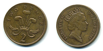 Великобритания 2 пенса 1987 Елизавета II (1952-2022) КМ 936, Spink 4376 (C3) бронза 4110-715