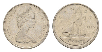Канада 10 центов 1975 Елизавета II (1952-2022), парусник KM 77 никель 4639-632