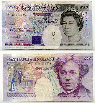 АНГЛИЯ 20 ФУНТОВ 1993-1998 ПОДПИСЬ KENTFIELD Pick 387a бумага VF 6293-57-1