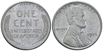 США 1 цент 1943 Авраам Линкольн KM 132 a сталь покрытая цинком aUNC 116-1269