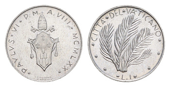 Ватикан 1 лира 1970 KM 116 алюминий UNC 4632-868