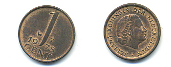 НИДЕРЛАНДЫ 1 ЦЕНТ 1978 ЮЛИАНА KM 180 бронза 83-953