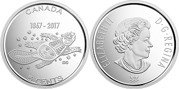 Канада 5 центов 2017 150 лет конфедерации Канады, бобер, живые традиции KM 2291 никелированная сталь  UNC  M59-12