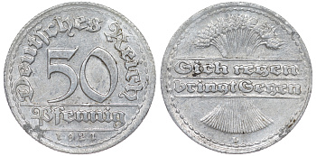Германия 50 пфеннигов 1921 D KM 27, J. 301 алюминий 4114-841
