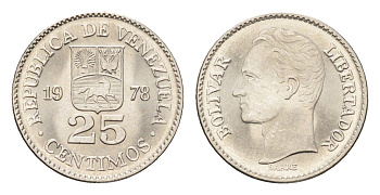 Венесуэла 25 сентимо 1978 Симон Боливар Y 50 никель UNC 4668-1033
