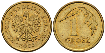 Польша 1 грош 2005 MW KM 276, Parchimowicz 701n латунь 4580-461