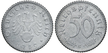 Германия 50 рейхспфеннигов 1940 G KM 96, J.372 алюминий 72-1314