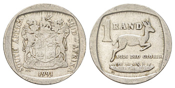 ЮАР 1 ранд 1991 KM 138 медь плакированная никелем 4627-231