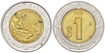 Мексика 1 песо 2008 KM 603 биметалл 259-11