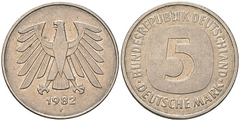 ФРГ 5 марок 1982 F KM 140.1 медно-никель 4557-1042