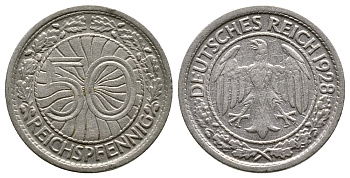 Германия 50 рейхспфеннигов 1928 F KM 49, J. 324 никель 4380-344
