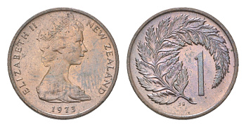 Новая Зеландия 1 цент 1973 Елизавета II (1952-2022), лист папоротника KM 31.1 бронза  UNC  M84-12