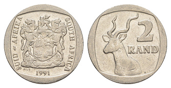 ЮАР 2 ранда 1991 KM 139 медь плакированная никелем 4597-353