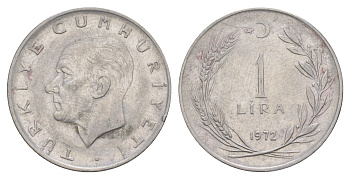 Турция 1 лира 1972 Кемаль Ататюрк KM 889a.2 нержавеющая сталь 4648-746
