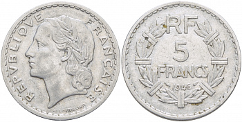 ФРАНЦИЯ 5 ФРАНКОВ 1946 KM 888b.1 алюминий 4403-216