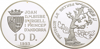 Андорра 10 динеров 1993 дерево, защитим наш мир KM 84 серебро PROOF 1068-2-34
