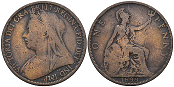 Великобритания 1 пенни 1899 Виктория (1837-1901) KM 790, Spink 3961 бронза 4607-1141